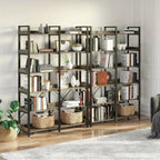 GREENSTELL 67" Industrial Rustic Bookcase - 6-Tier Open Shelf Storage Unit with Metal Frame & 4 Hooks, Vintage Display Shelf, 43.3" Width, Grey Finish House Of Avana [[SKU:HOA-BOK-009]]