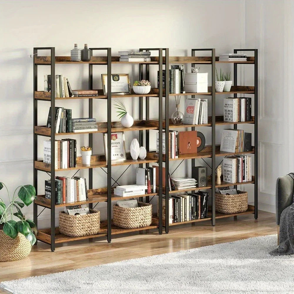 GREENSTELL 67" Industrial Rustic Bookcase - 6-Tier Open Shelf Storage Unit with Metal Frame & 4 Hooks, Vintage Display Shelf, 43.3" Width, Grey Finish House Of Avana [[SKU:HOA-BOK-009]]