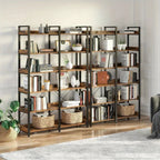 GREENSTELL 67" Industrial Rustic Bookcase - 6-Tier Open Shelf Storage Unit with Metal Frame & 4 Hooks, Vintage Display Shelf, 43.3" Width, Grey Finish House Of Avana [[SKU:HOA-BOK-009]]