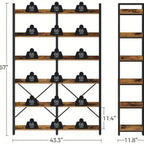 GREENSTELL 67" Industrial Rustic Bookcase - 6-Tier Open Shelf Storage Unit with Metal Frame & 4 Hooks, Vintage Display Shelf, 43.3" Width, Grey Finish House Of Avana [[SKU:HOA-BOK-009]]