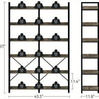 GREENSTELL 67" Industrial Rustic Bookcase - 6-Tier Open Shelf Storage Unit with Metal Frame & 4 Hooks, Vintage Display Shelf, 43.3" Width, Grey Finish House Of Avana [[SKU:HOA-BOK-009]]
