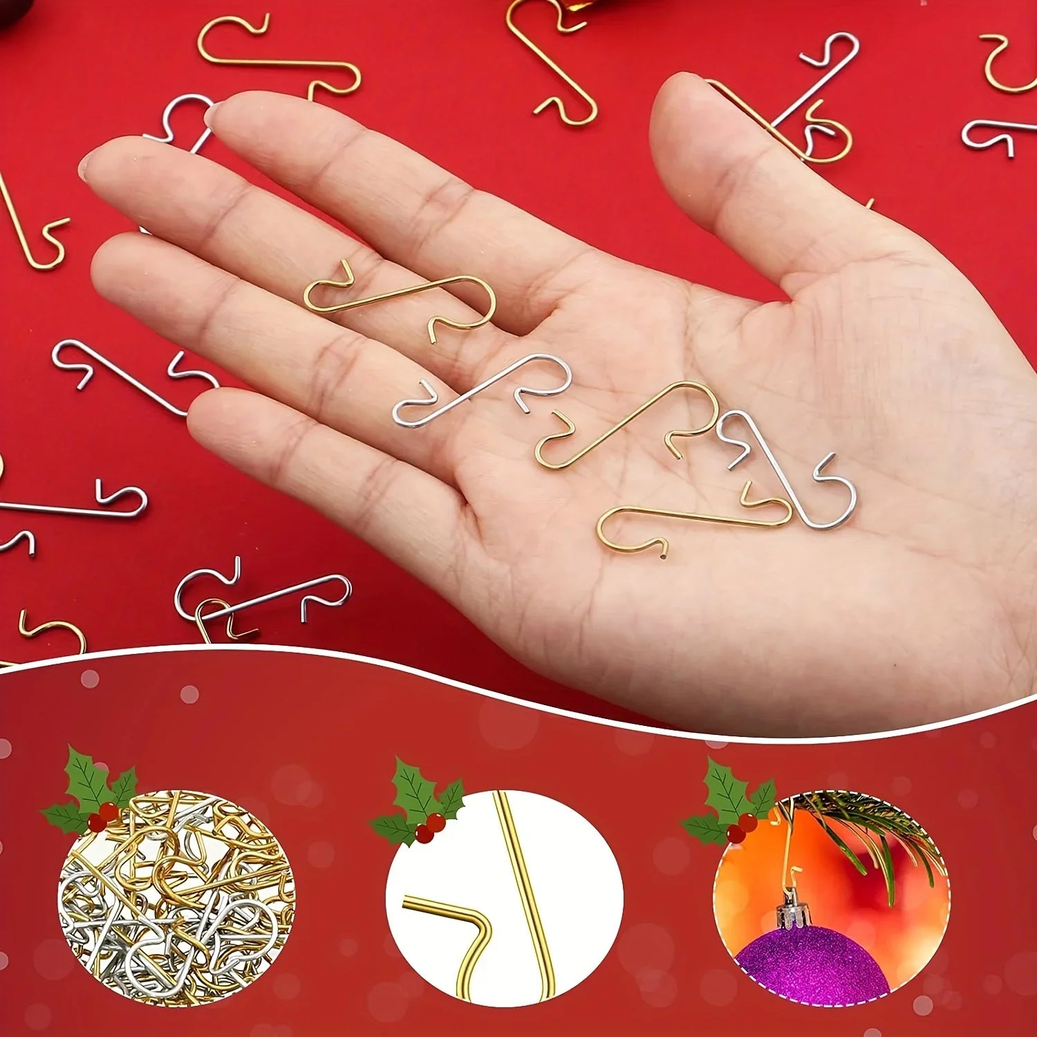 60pcs Christmas Ornament Hooks Ornament Hangers Christmas Metal Wire Silvery Golden Hooks Red Green Hooks For Christmas Tree Decoration Easter Gift House Of Avana