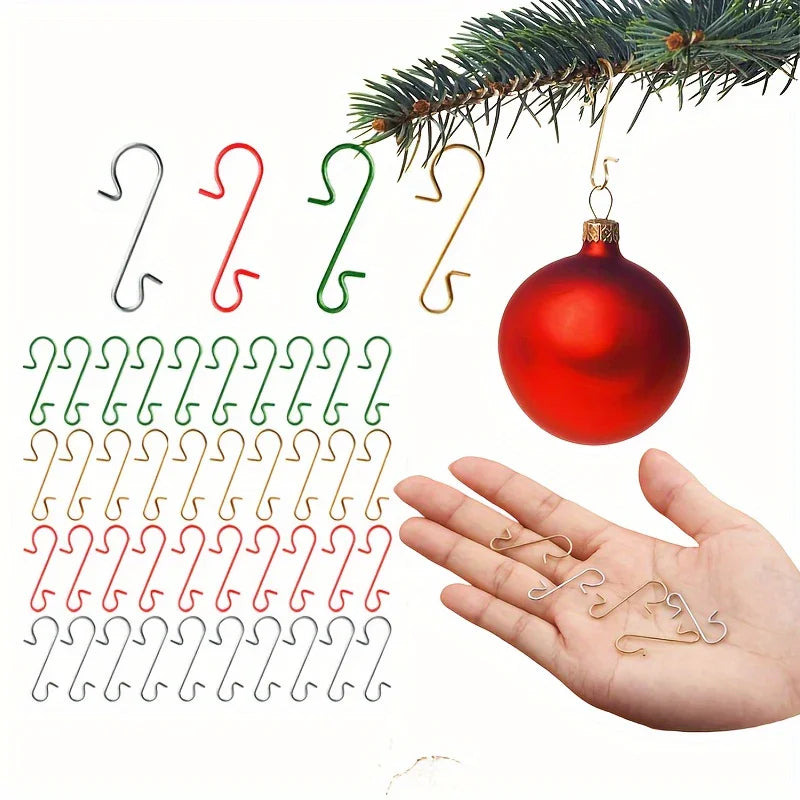 60pcs Christmas Ornament Hooks Ornament Hangers Christmas Metal Wire Silvery Golden Hooks Red Green Hooks For Christmas Tree Decoration Easter Gift House Of Avana