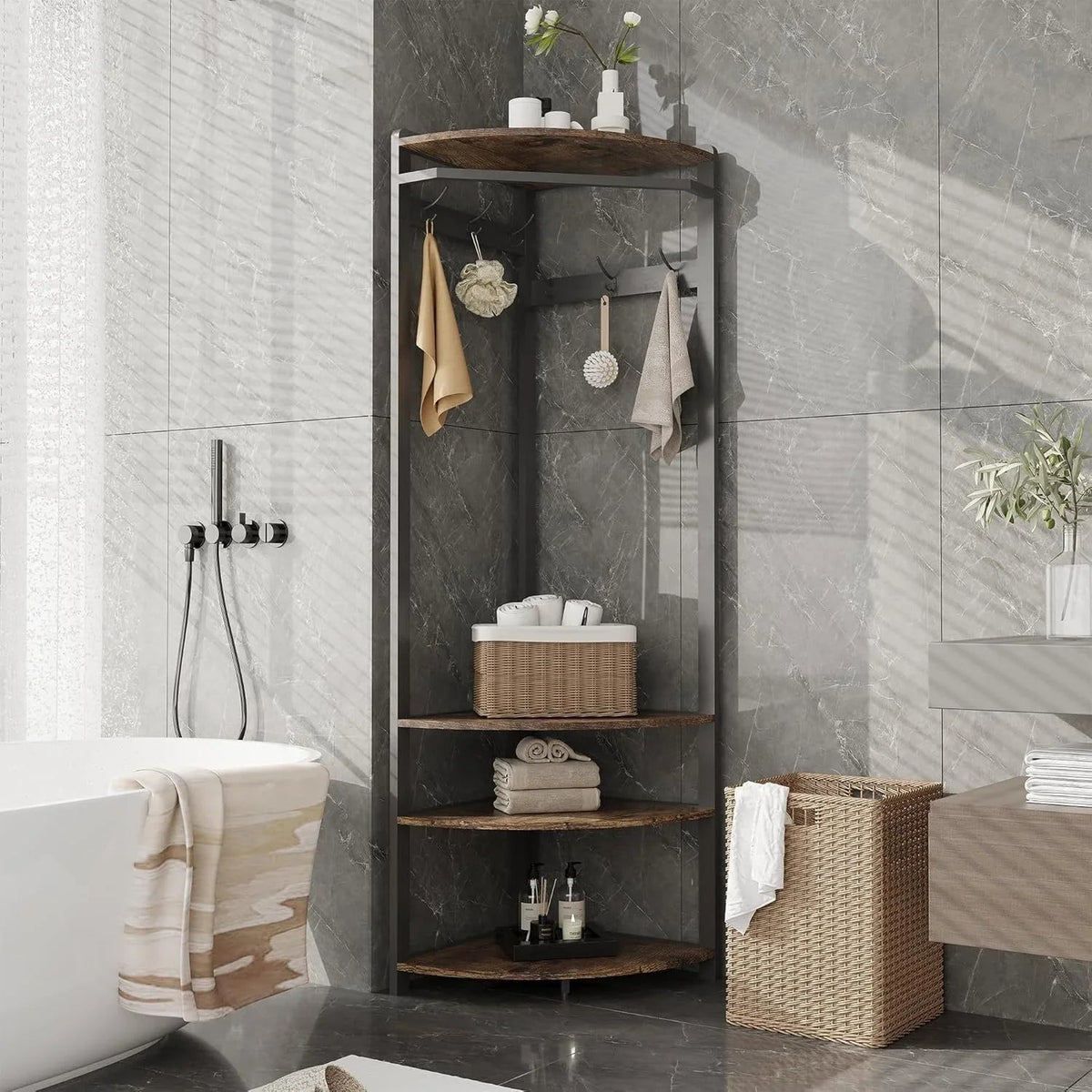 Corner Coat Rack, Metal Corner Coat Rack with Double Hooks/storage Rack/shoe Rack, Space Saving,... - House Of Avana [[SKU:HOA-CHS-400]]