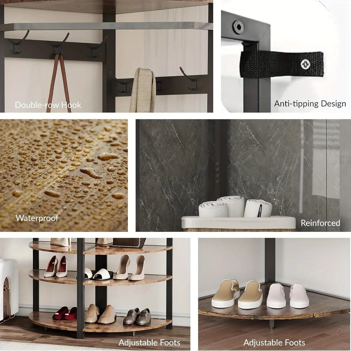 Corner Coat Rack, Metal Corner Coat Rack with Double Hooks/storage Rack/shoe Rack, Space Saving,... - House Of Avana [[SKU:HOA-CHS-400]]