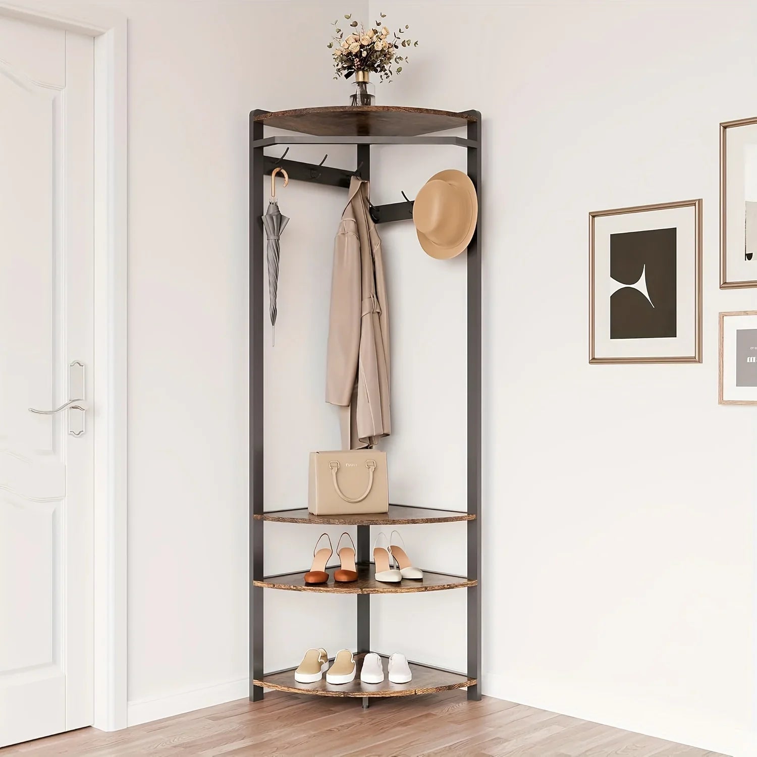 Corner Coat Rack, Metal Corner Coat Rack with Double Hooks/storage Rack/shoe Rack, Space Saving,... - House Of Avana