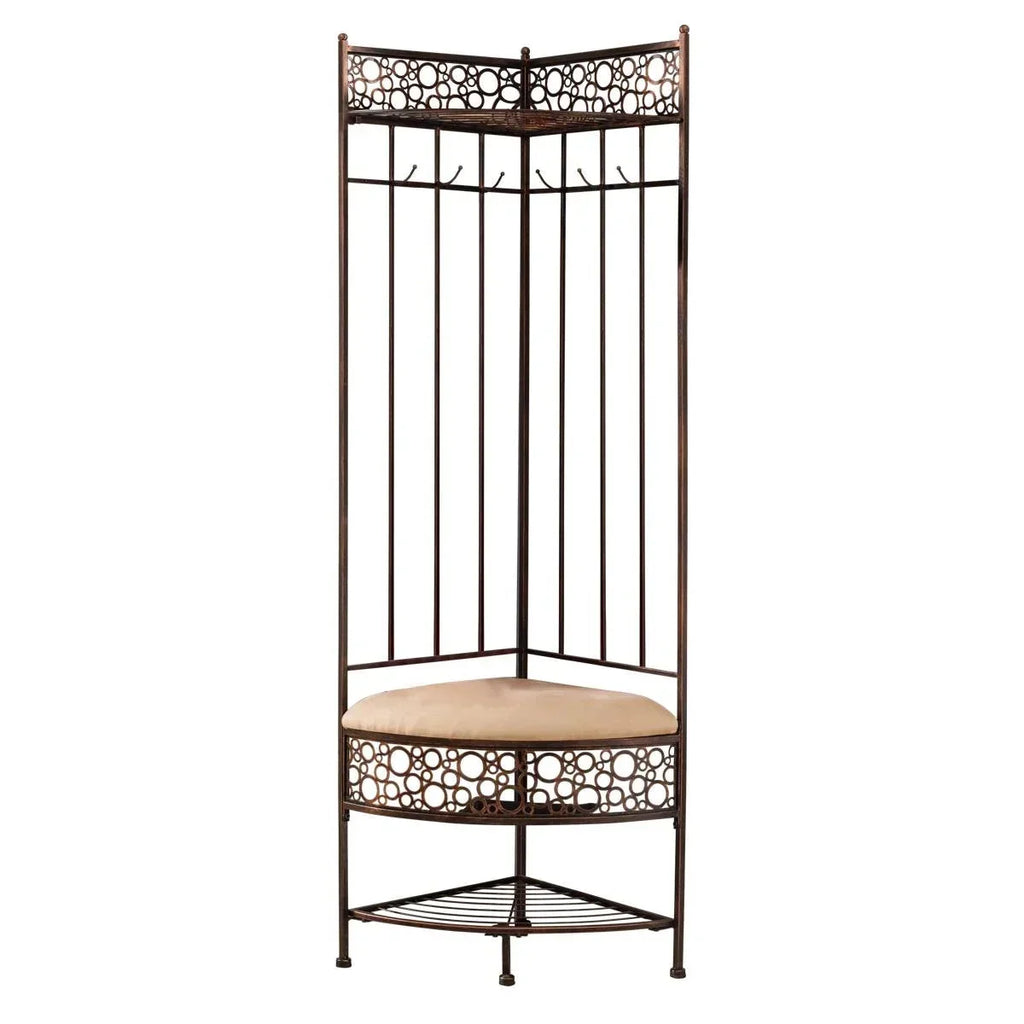 Metal Corner Hall Tree Foyer Entryway Shoe Storage Bench Coat Rack in Copper