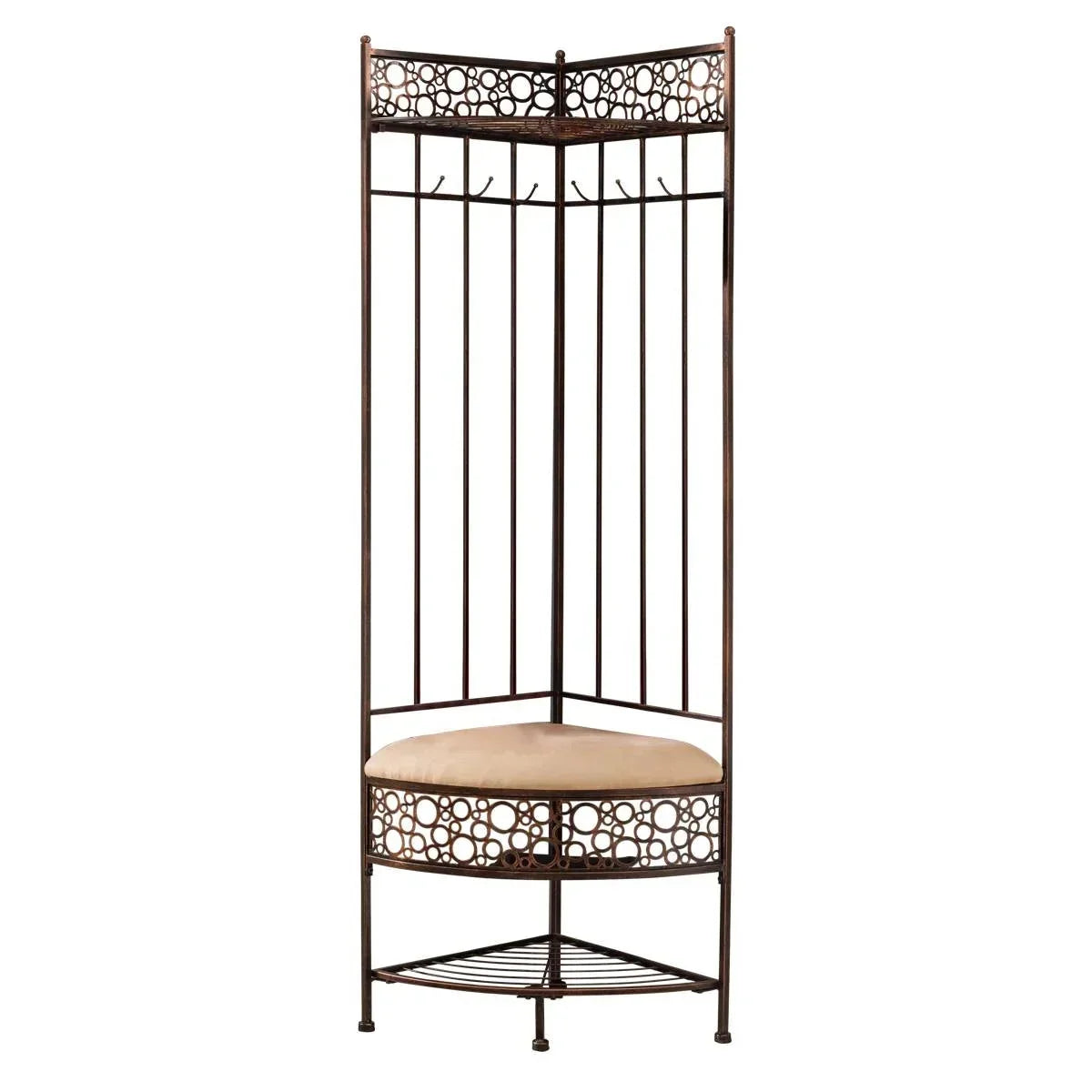 Metal Corner Hall Tree Foyer Entryway Shoe Storage Bench Coat Rack in Copper