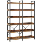 Bookshelf 6 Tier with 4 Hooks, 69 Industrial Wooden Bookcase, Vintage Storage Rack with Open Shelves, Standing Bookshelves Metal Frame 47.3 Wide Display Rack House Of Avana [[SKU:HOA-BOK-018]]