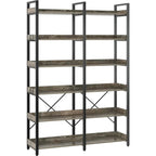Bookshelf 6 Tier with 4 Hooks, 69 Industrial Wooden Bookcase, Vintage Storage Rack with Open Shelves, Standing Bookshelves Metal Frame 47.3 Wide Display Rack House Of Avana [[SKU:HOA-BOK-018]]