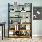 Bookshelf 6 Tier with 4 Hooks, 69 Industrial Wooden Bookcase, Vintage Storage Rack with Open Shelves, Standing Bookshelves Metal Frame 47.3 Wide Display Rack House Of Avana [[SKU:HOA-BOK-018]]