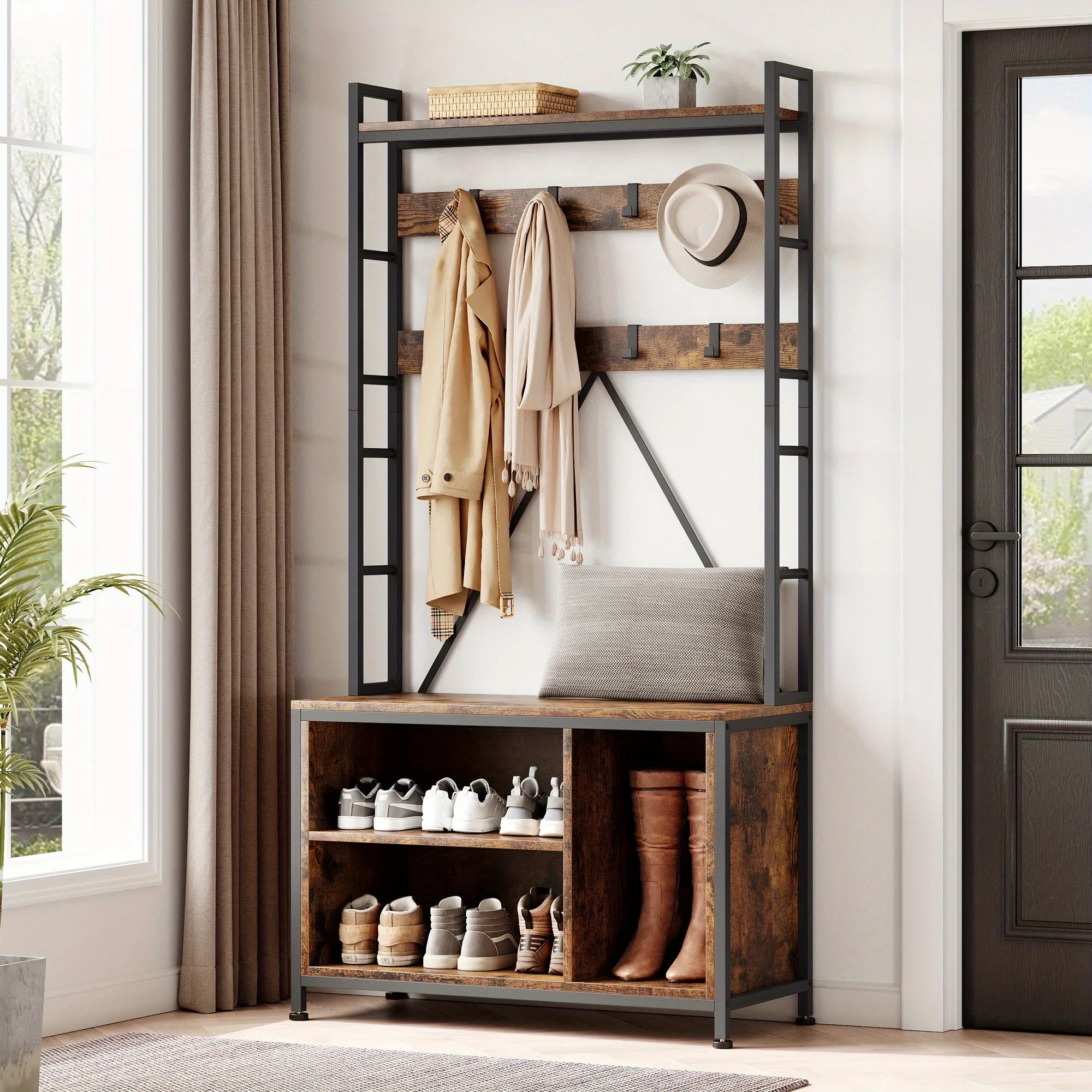 5-in-1 Entryway Hall Tree Organizer with Bench - Heavy-duty Shoe Storage Cabinet, Hooks, Drawers & Top... - House Of Avana