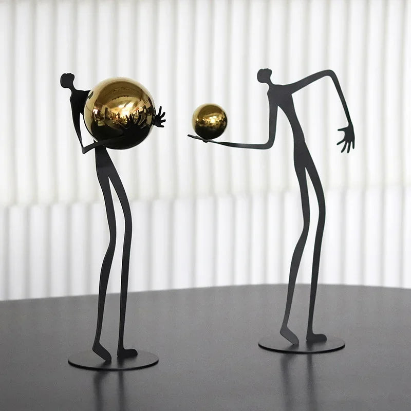 Metal Human Figure Sculpture with Gold Ball – Artistic Home Decor | Iron Figure Sculpture | overhead view | Abstract home decor | House of Avana