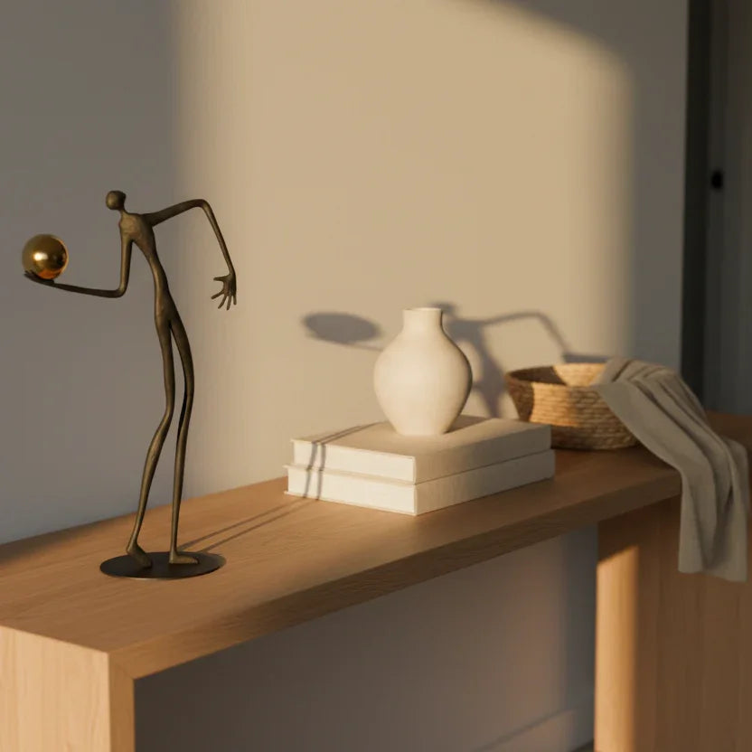 Metal Human Figure Sculpture with Gold Ball – Artistic Home Decor | Iron Figure Sculpture | product view 20 | Abstract home decor | House of Avana