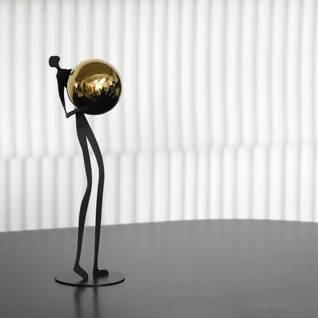 Metal Human Figure Sculpture with Gold Ball – Artistic Home Decor | Iron Figure Sculpture | product view 21 | Abstract home decor | House of Avana