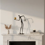 Metal Human Figure Sculpture with Gold Ball – Artistic Home Decor | Iron Figure Sculpture | angle view | Abstract home decor | House of Avana