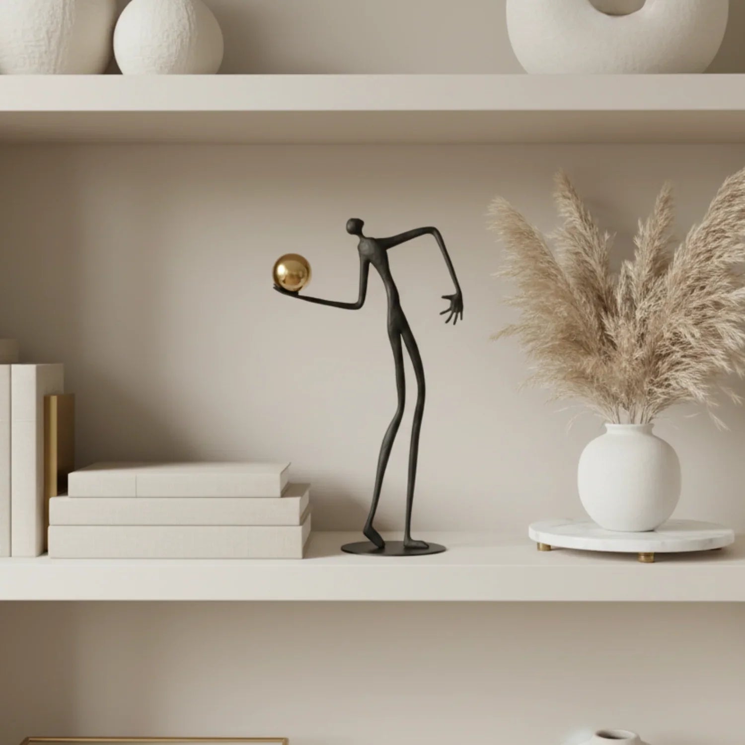 Metal Human Figure Sculpture with Gold Ball – Artistic Home Decor | Iron Figure Sculpture | top view | Abstract home decor | House of Avana