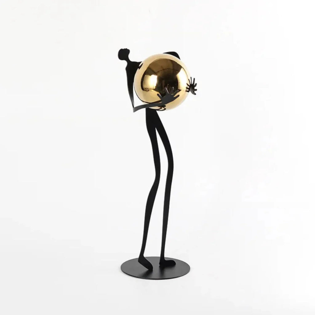 Metal Human Figure Sculpture with Gold Ball – Artistic Home Decor | Iron Figure Sculpture | lifestyle | Abstract home decor | House of Avana
