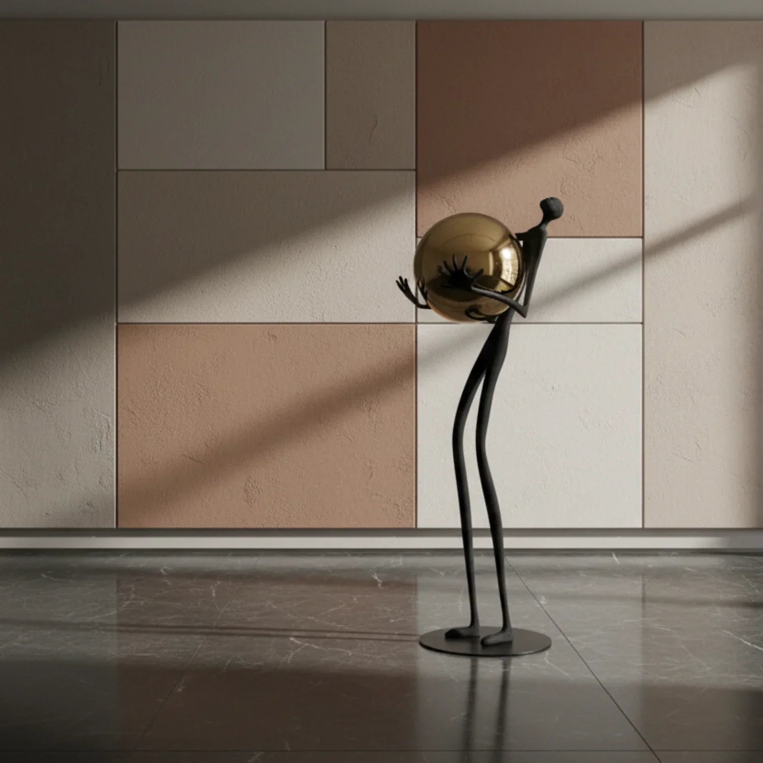 Metal Human Figure Sculpture with Gold Ball – Artistic Home Decor | Iron Figure Sculpture | in-room display | Abstract home decor | House of Avana