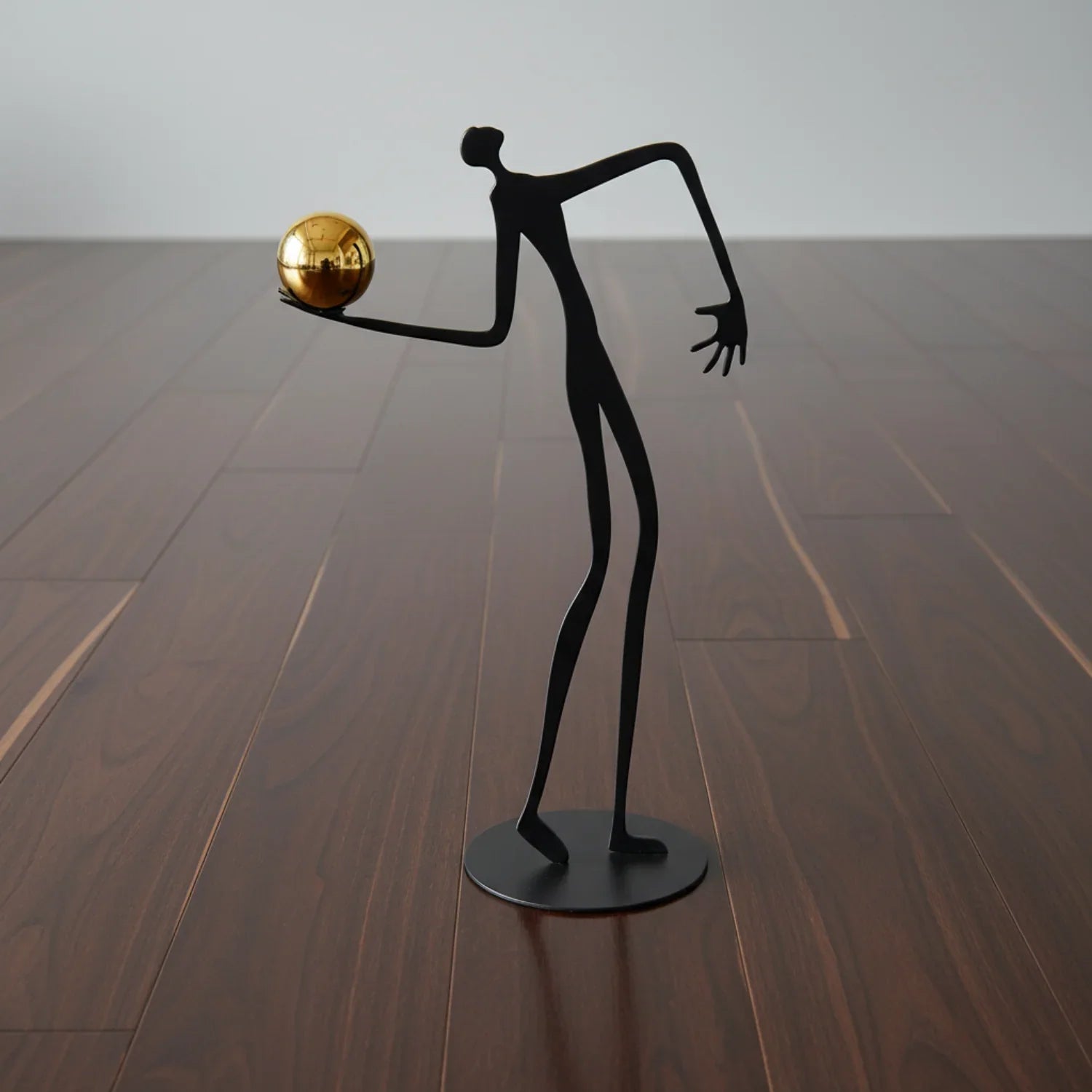 Metal Human Figure Sculpture with Gold Ball – Artistic Home Decor | Iron Figure Sculpture | front view | Abstract home decor | House of Avana