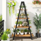 LAMERGE 4-storey A-shaped Bookshelf, Metal Frame Bookshelf, Standing Bedroom Ladder, Open Display Shelf, Indoor Plant Shelf, M Living Room, Office, Small Space Home Furniture Bookshelf House Of Avana [[SKU:HOA-BOK-015]]