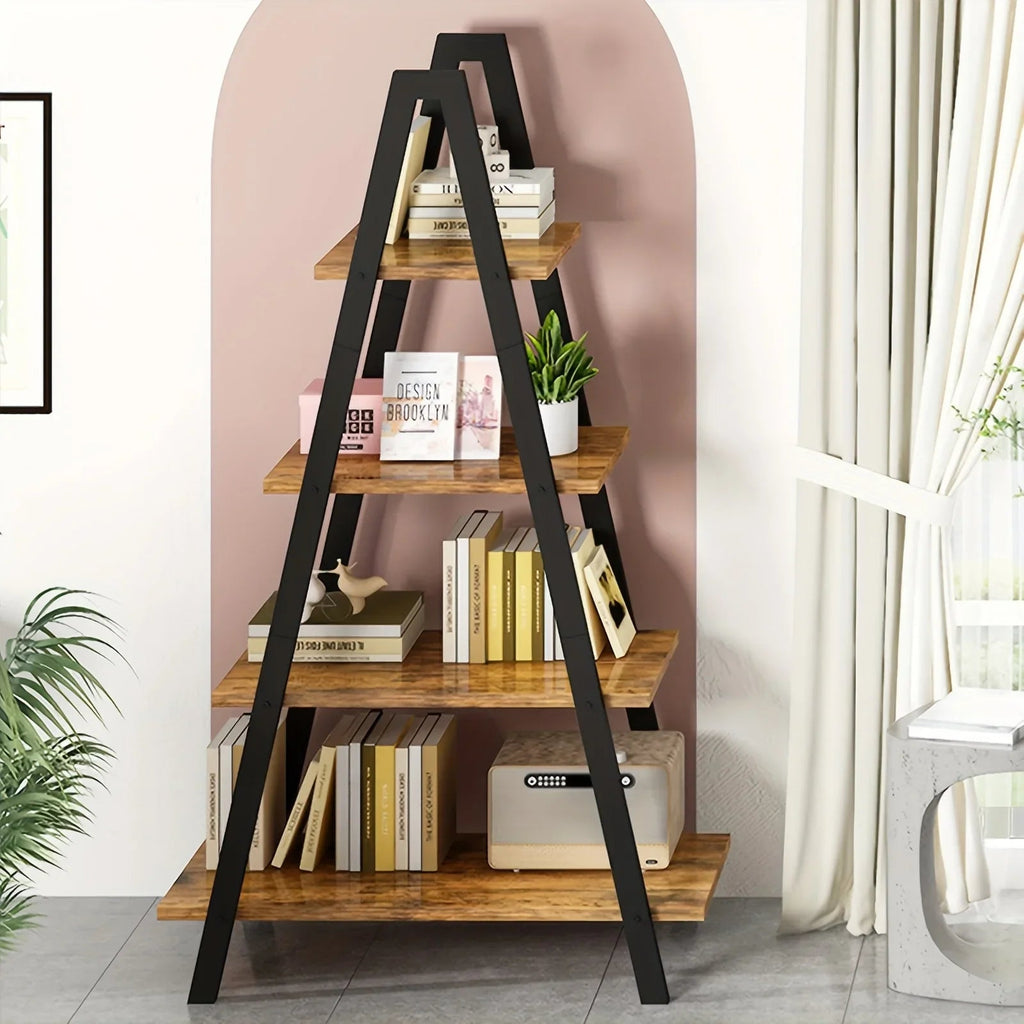 LAMERGE 4-storey A-shaped Bookshelf, Metal Frame Bookshelf, Standing Bedroom Ladder, Open Display Shelf, Indoor Plant Shelf, M Living Room, Office, Small Space Home Furniture Bookshelf House Of Avana [[SKU:HOA-BOK-015]]