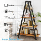 LAMERGE 4-storey A-shaped Bookshelf, Metal Frame Bookshelf, Standing Bedroom Ladder, Open Display Shelf, Indoor Plant Shelf, M Living Room, Office, Small Space Home Furniture Bookshelf House Of Avana [[SKU:HOA-BOK-015]]