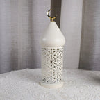 1pc Metal LED Decorative Lantern with Intricate Cut-Out Patterns & Crescent Moon Accents - Battery-Powered Tabletop Home Decor for Ramadan, Weddings, Diwali - Warm White Light (3 AAA Batteries Not Included), Lantern Decor House Of Avana [[SKU:HOA-LGT-400]]