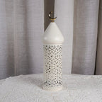 1pc Metal LED Decorative Lantern with Intricate Cut-Out Patterns & Crescent Moon Accents - Battery-Powered Tabletop Home Decor for Ramadan, Weddings, Diwali - Warm White Light (3 AAA Batteries Not Included), Lantern Decor House Of Avana [[SKU:HOA-LGT-400]]