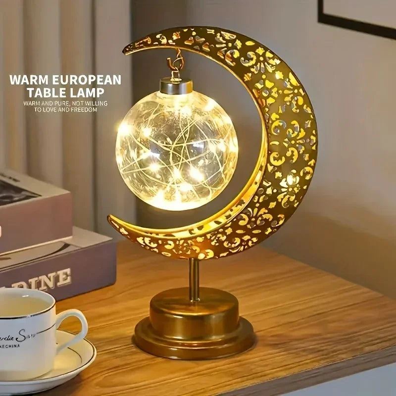Metal Night Light - Golden Crescent Moon LED