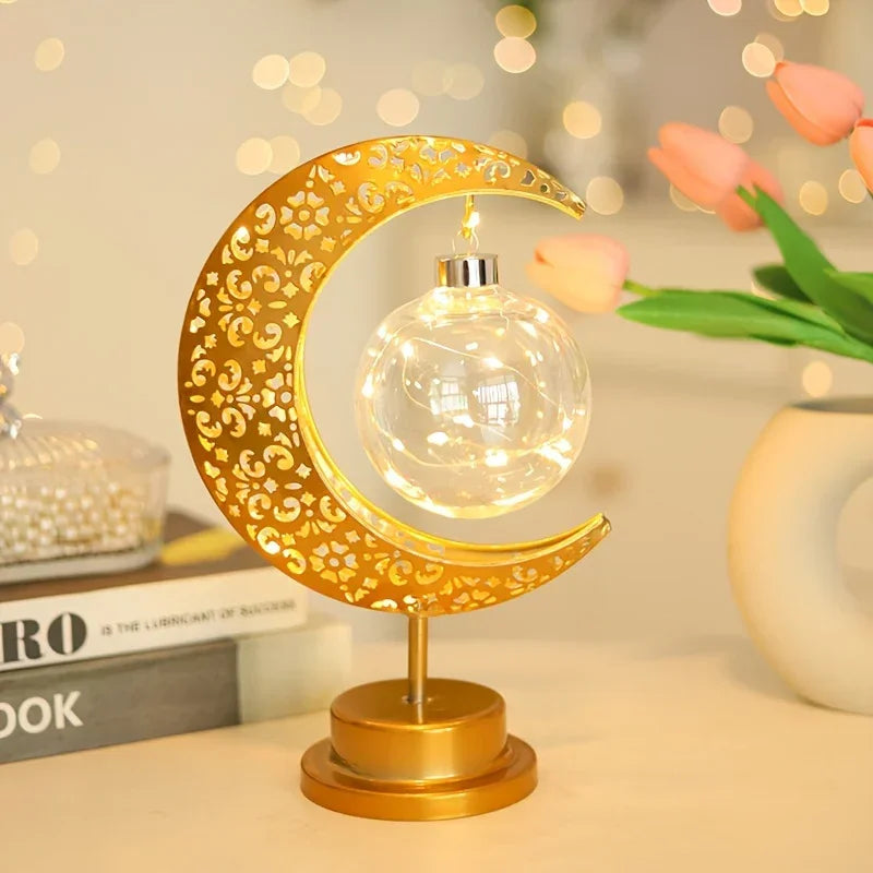 Metal Night Light - Golden Crescent Moon LED