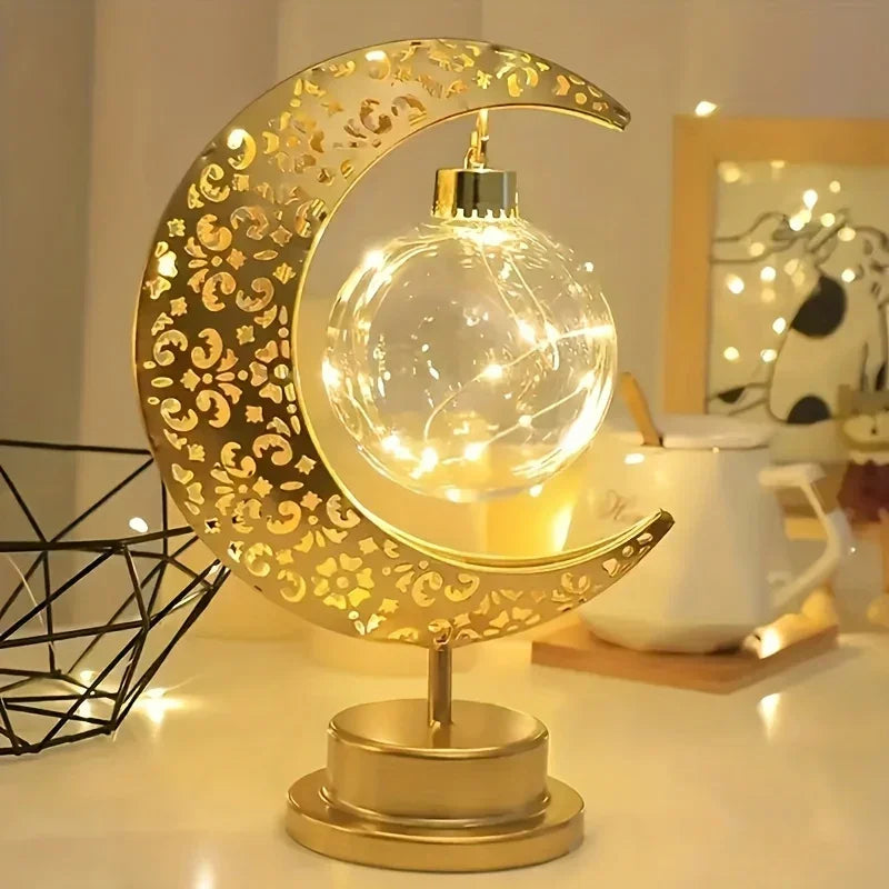 Metal Night Light - Golden Crescent Moon LED