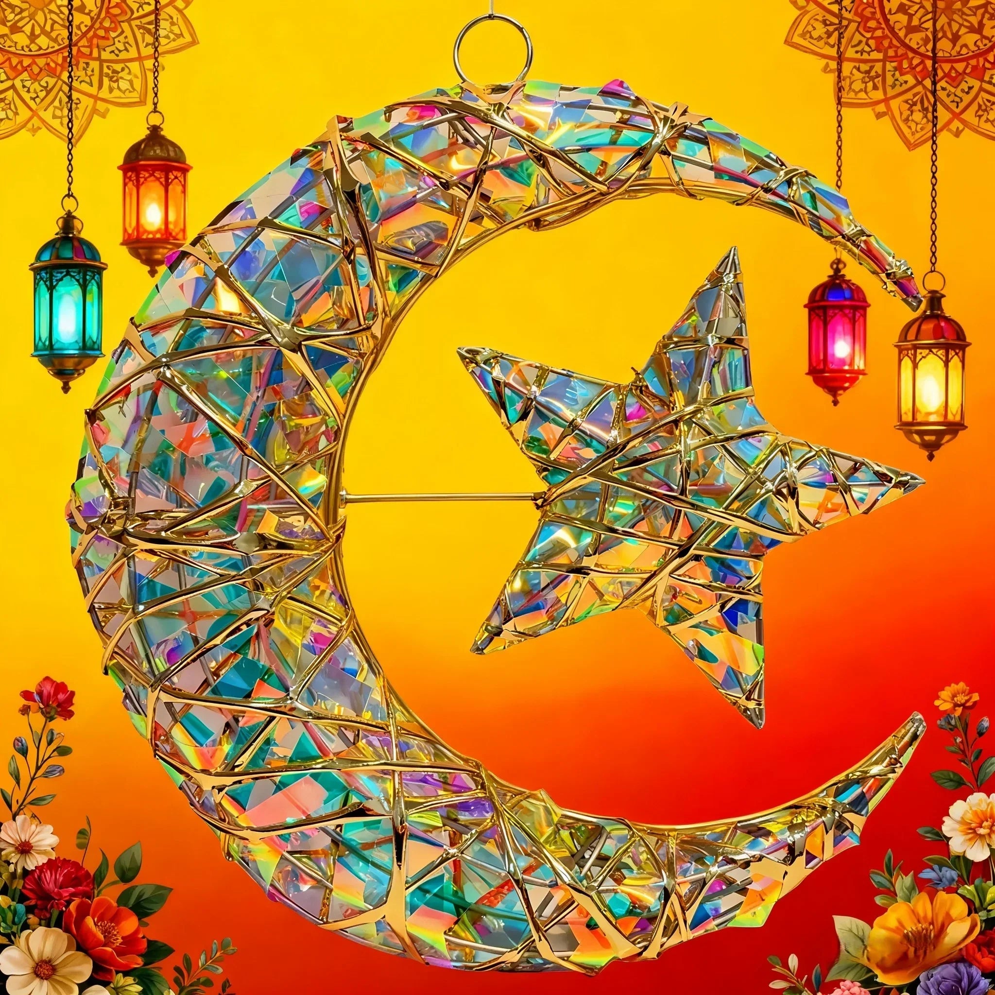 Metal Star Moon Pendant - 11.8-inch Luxury