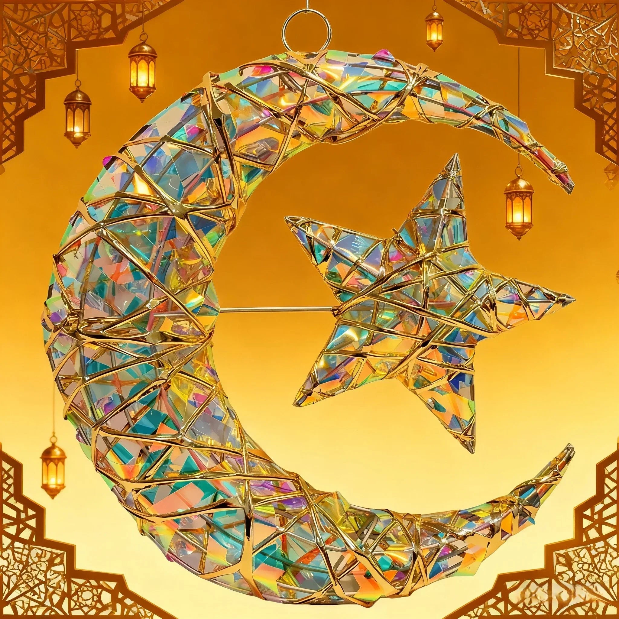 Metal Star Moon Pendant - 11.8-inch Luxury