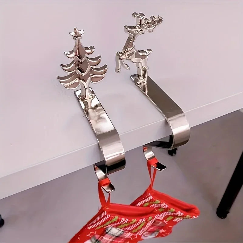 4pcs holiday Christmas stocking holder set, polished Golden and Silvery metal hooks with anti-slip pads, stylish wall-mounted fireplace rack for displaying clothes hangers, suitable for mantel metal fireplace stocking holders House Of Avana