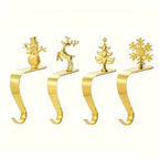 4pcs holiday Christmas stocking holder set, polished Golden and Silvery metal hooks with anti-slip pads, stylish wall-mounted fireplace rack for displaying clothes hangers, suitable for mantel metal fireplace stocking holders House Of Avana