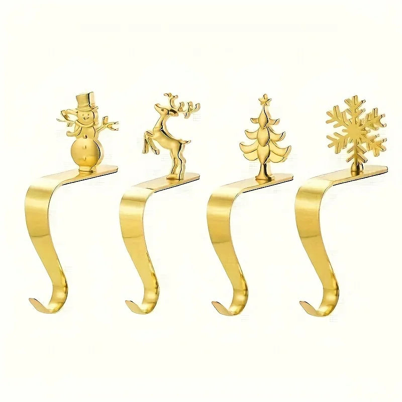 4pcs holiday Christmas stocking holder set, polished Golden and Silvery metal hooks with anti-slip pads, stylish wall-mounted fireplace rack for displaying clothes hangers, suitable for mantel metal fireplace stocking holders House Of Avana