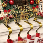 4pcs holiday Christmas stocking holder set, polished Golden and Silvery metal hooks with anti-slip pads, stylish wall-mounted fireplace rack for displaying clothes hangers, suitable for mantel metal fireplace stocking holders House Of Avana