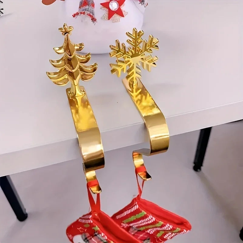 4pcs holiday Christmas stocking holder set, polished Golden and Silvery metal hooks with anti-slip pads, stylish wall-mounted fireplace rack for displaying clothes hangers, suitable for mantel metal fireplace stocking holders House Of Avana