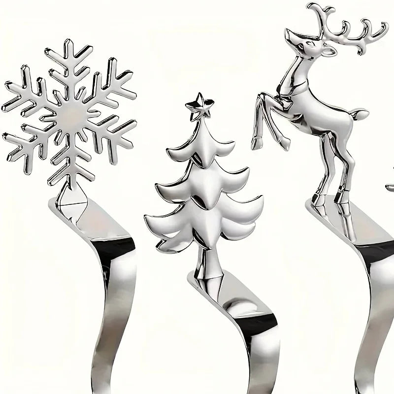 4pcs holiday Christmas stocking holder set, polished Golden and Silvery metal hooks with anti-slip pads, stylish wall-mounted fireplace rack for displaying clothes hangers, suitable for mantel metal fireplace stocking holders House Of Avana