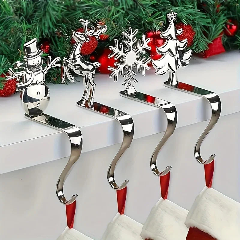 4pcs holiday Christmas stocking holder set, polished Golden and Silvery metal hooks with anti-slip pads, stylish wall-mounted fireplace rack for displaying clothes hangers, suitable for mantel metal fireplace stocking holders House Of Avana