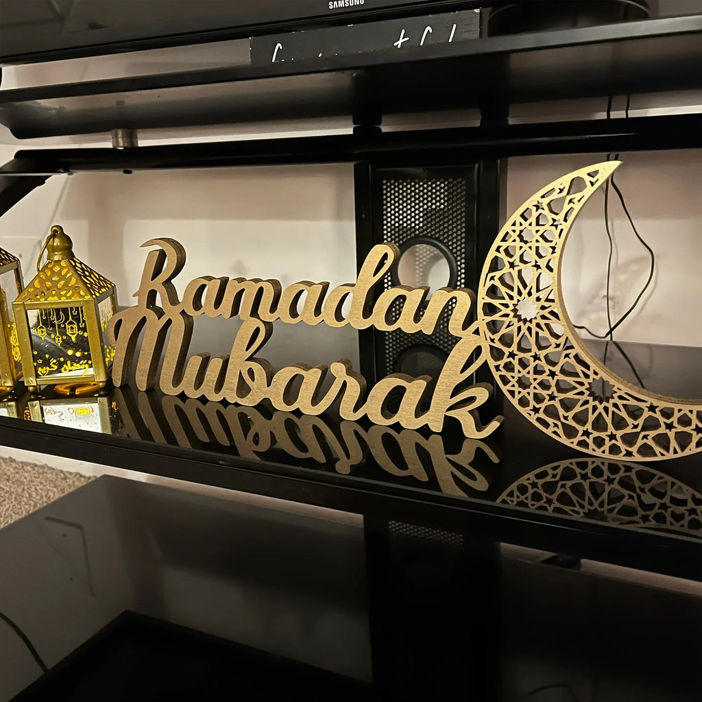 Ramadan Mubarak Wooden Table Stand, Ramadan Mubarak Decoration, Eid Mubarak Decoration, Ramadan Gifts, Ramadan Room Decoration, Ramadan Decor, Ramadan Decorations for Home, Ramadan Mubarak Sign House Of Avana [[SKU:HOA-WAL-070]]