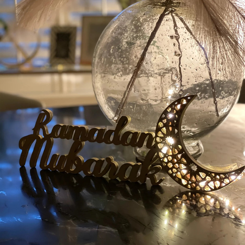 Ramadan Mubarak Wooden Table Stand, Ramadan Mubarak Decoration, Eid Mubarak Decoration, Ramadan Gifts, Ramadan Room Decoration, Ramadan Decor, Ramadan Decorations for Home, Ramadan Mubarak Sign House Of Avana [[SKU:HOA-WAL-070]]