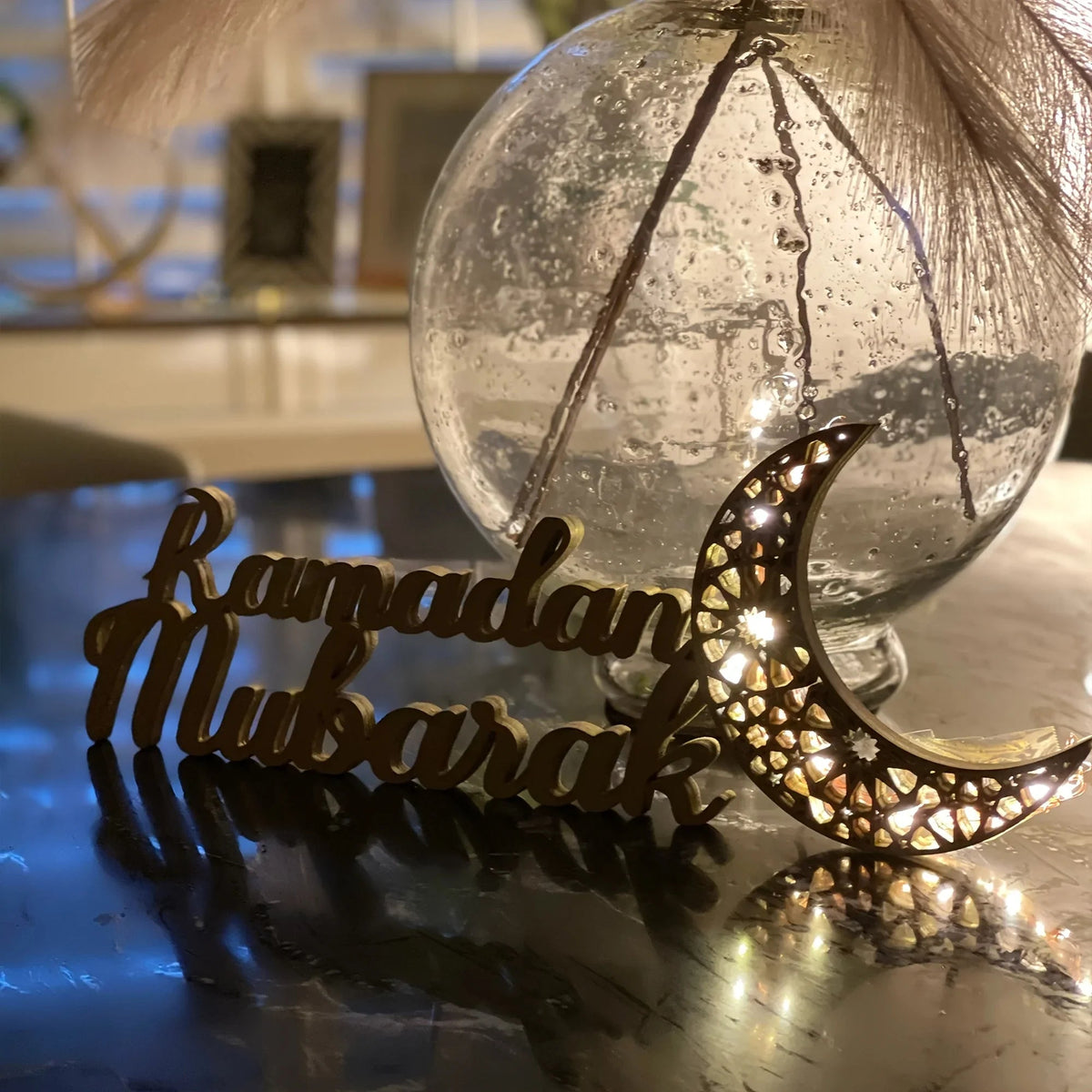 Ramadan Mubarak Wooden Table Stand, Ramadan Mubarak Decoration, Eid Mubarak Decoration, Ramadan Gifts, Ramadan Room Decoration, Ramadan Decor, Ramadan Decorations for Home, Ramadan Mubarak Sign House Of Avana [[SKU:HOA-WAL-070]]