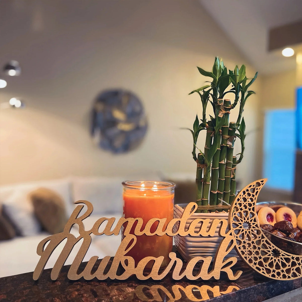 Ramadan Mubarak Wooden Table Stand, Ramadan Mubarak Decoration, Eid Mubarak Decoration, Ramadan Gifts, Ramadan Room Decoration, Ramadan Decor, Ramadan Decorations for Home, Ramadan Mubarak Sign House Of Avana [[SKU:HOA-WAL-070]]
