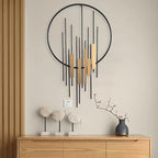 Metal Wall Art - Geometric Circle Design with Rustic Industrial Bars & Beams, back view - House Of Avana