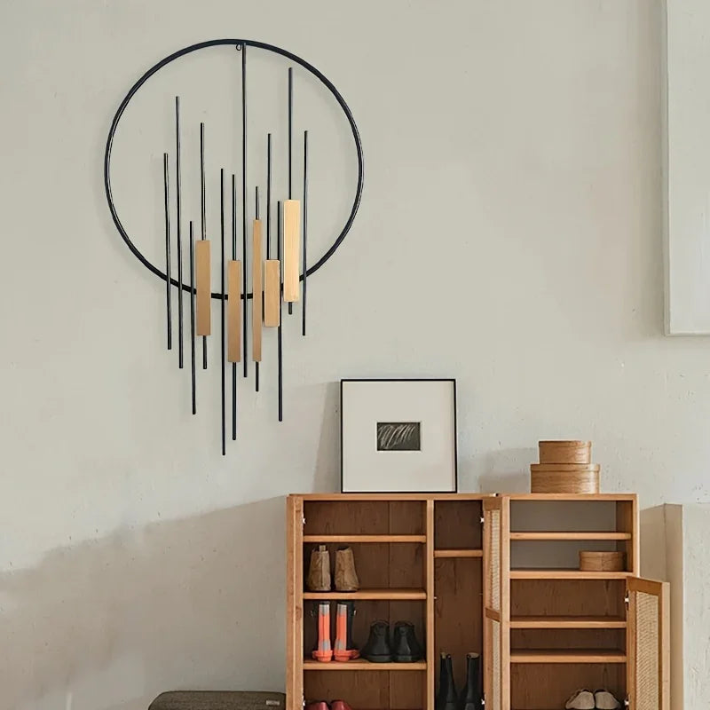 Metal Wall Art - Geometric Circle Design with Rustic Industrial Bars & Beams, side view - House Of Avana