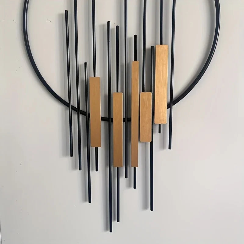 Metal Wall Art - Geometric Circle Design with Rustic Industrial Bars & Beams, detail shot - House Of Avana