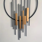 Metal Wall Art - Geometric Circle Design with Rustic Industrial Bars & Beams, detail shot - House Of Avana [[SKU:HOA-WAL-054]]