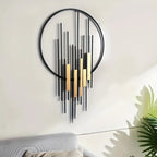 Metal Wall Art - Geometric Circle Design with Rustic Industrial Bars & Beams, lifestyle image - House Of Avana